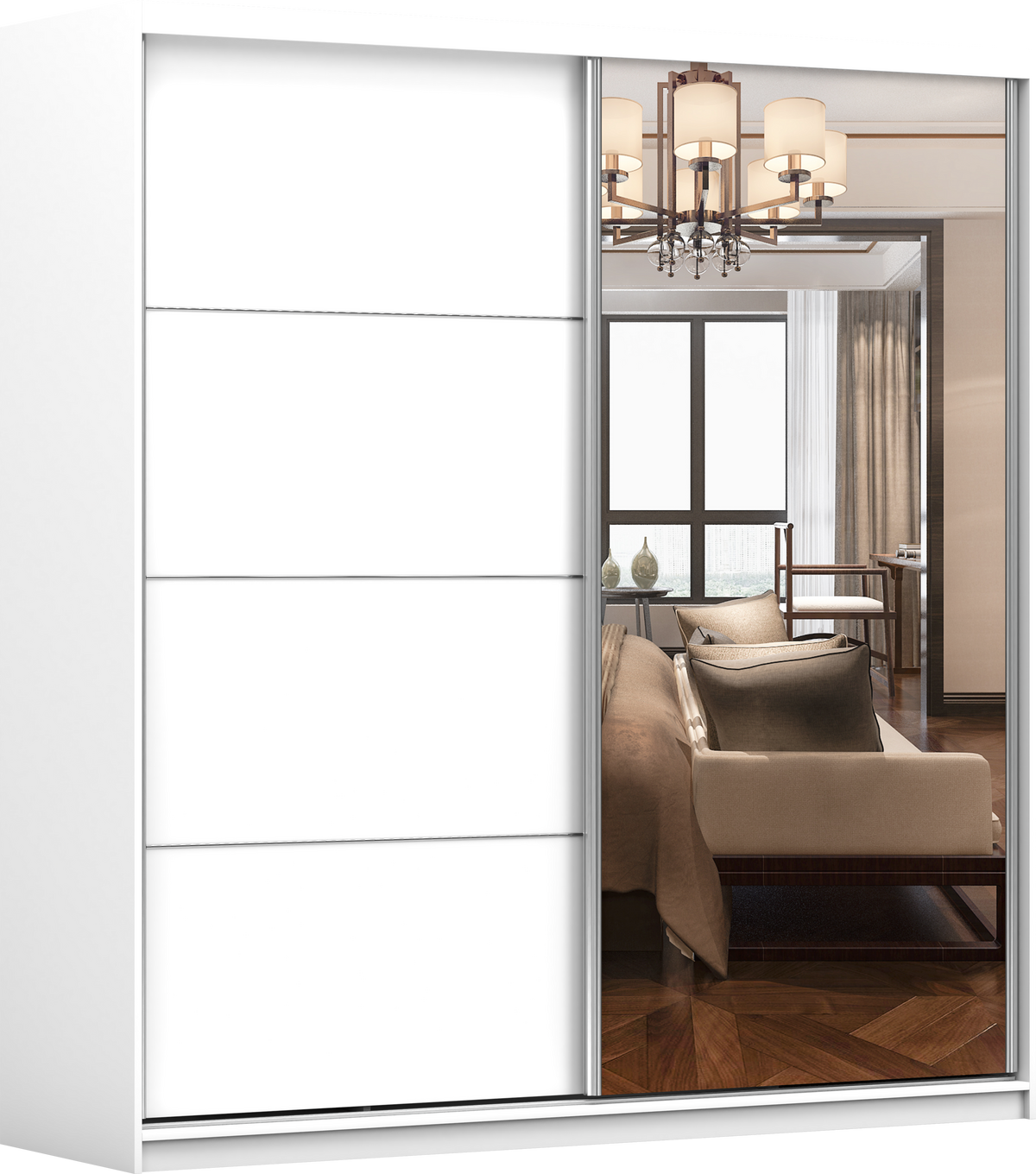 SCHWEBETÜRENSCHRANK 203/218/61 cm 2-türig Pola 42 B Weiß/Weiß - Alufarben/Weiß, Glas/Holzwerkstoff (203/218/61cm) - imoebel24