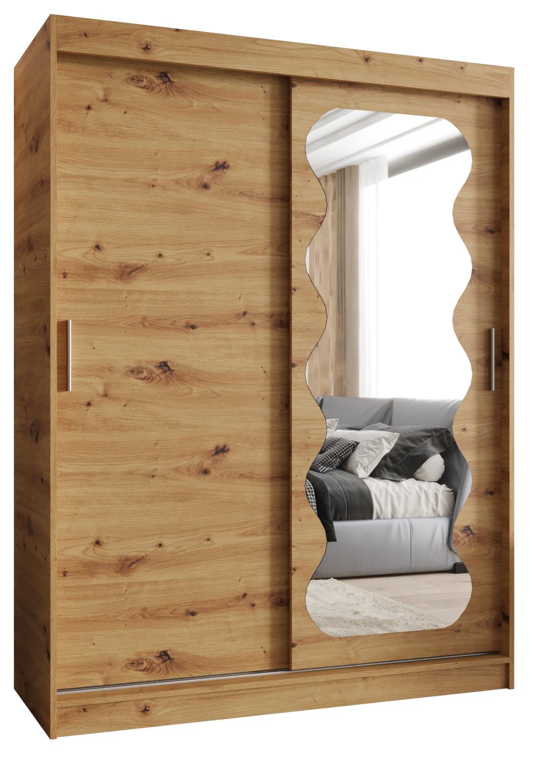 SCHIEBETÜRENSCHRANK mit Spiegel SPOTI 200/150/62 2-türig - Silberfarben/Eiche Artisan, Holz (150/200/62cm) - MÖBEL KRYSPOL