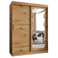 SCHIEBETÜRENSCHRANK mit Spiegel SPOTI 200/150/62 2-türig - Silberfarben/Eiche Artisan, Holz (150/200/62cm) - MÖBEL KRYSPOL