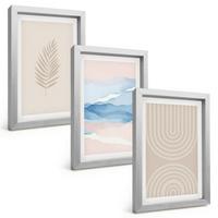 BILDER SET 3er Set - 20x30 cm Silberner Rahmen - Blätterwellen beige blau - Silberfarben, Kunststoff (20/30cm) - TULUP