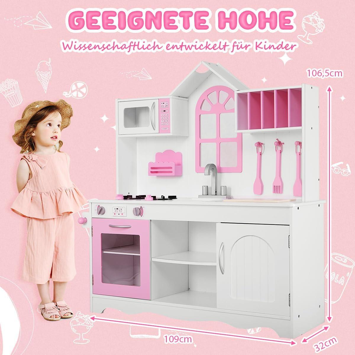 KINDERKÜCHE Spielküche InkL Weiß - Weiß, Holz (106.5/109/32cm) - COSTWAY