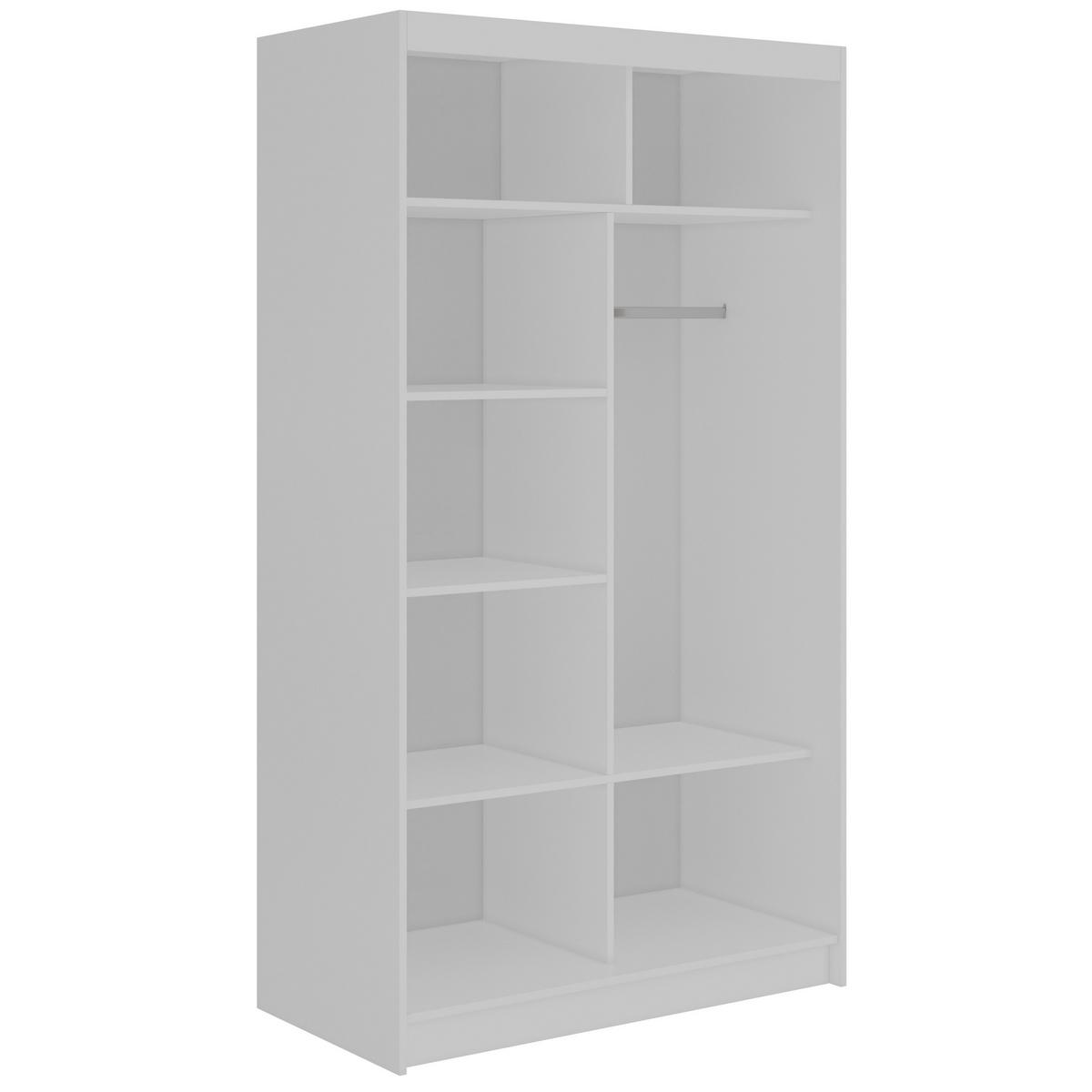 SCHWEBETÜRENSCHRANK 120 - GRECJA - Weiß mit Spiegel - Alufarben/Weiß, Holzwerkstoff/Metall (120/216/61cm) - MKS