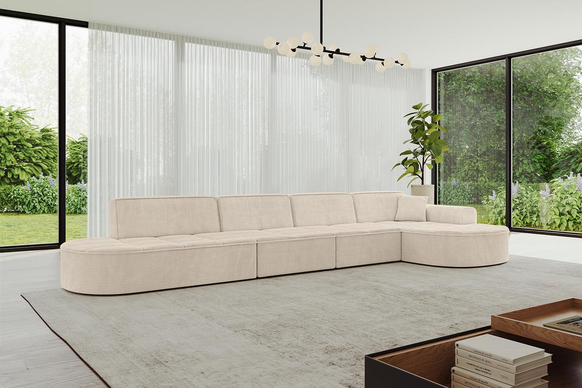 ECKSOFA Ottomane Rechts TARO-L3 - 413x171x79,5 cm Beige - Beige, Holzwerkstoff/Textil (413/171cm) - ALTDECOR