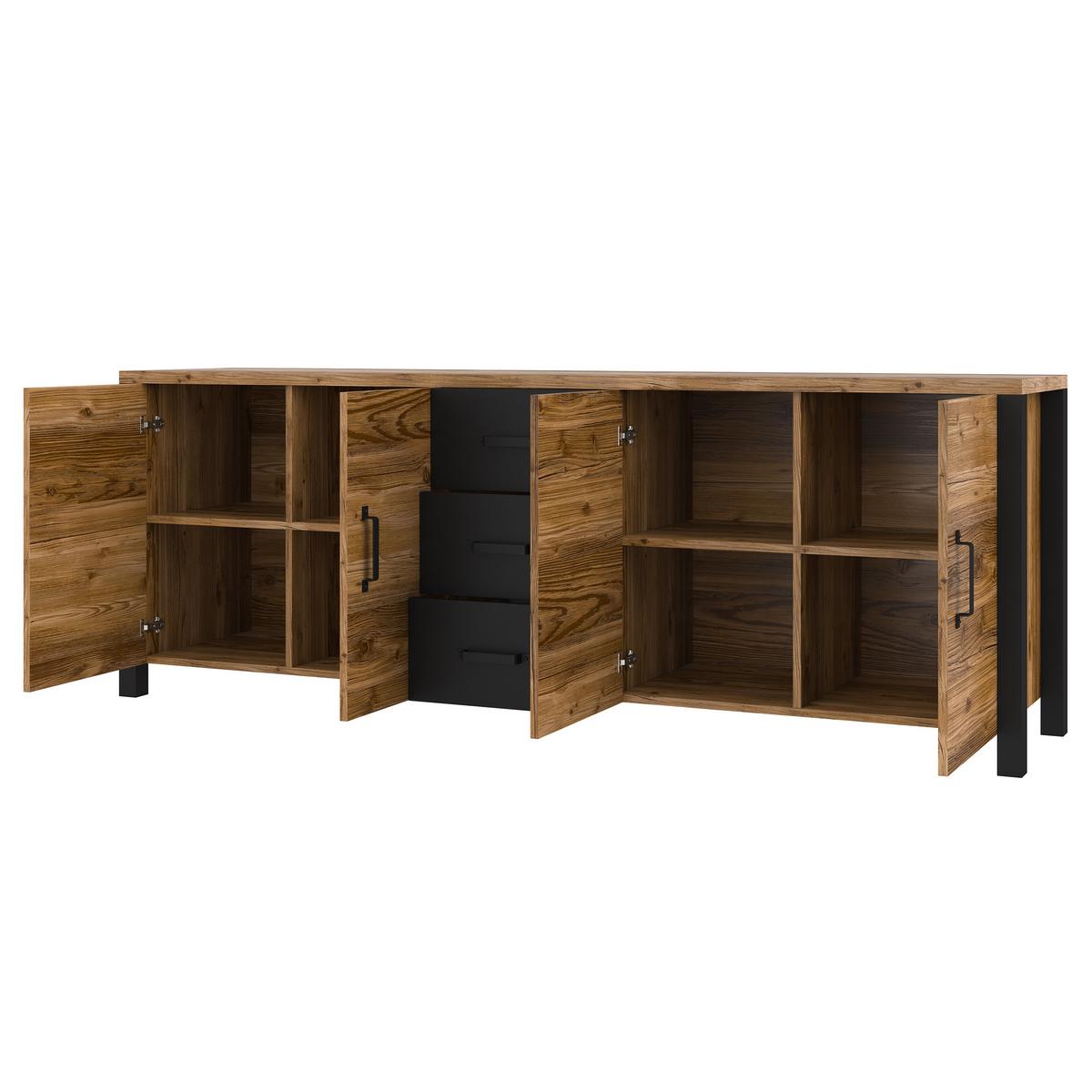 SIDEBOARD OLIVIERO 220/79/48 cm mit 3 Schubladen und 4 Türen Braun - Braun, Holzwerkstoff (220/79/48cm) - MASSENO
