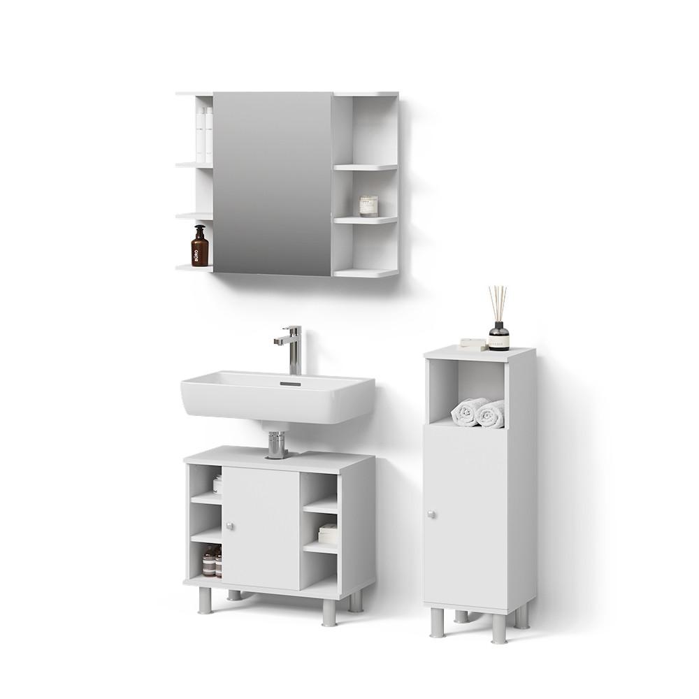 BADMÖBEL-SET Fucino Weiß 3 Teile, mit Midischrank - Weiß, Holzwerkstoff (60/54/32cm) - Livinity®