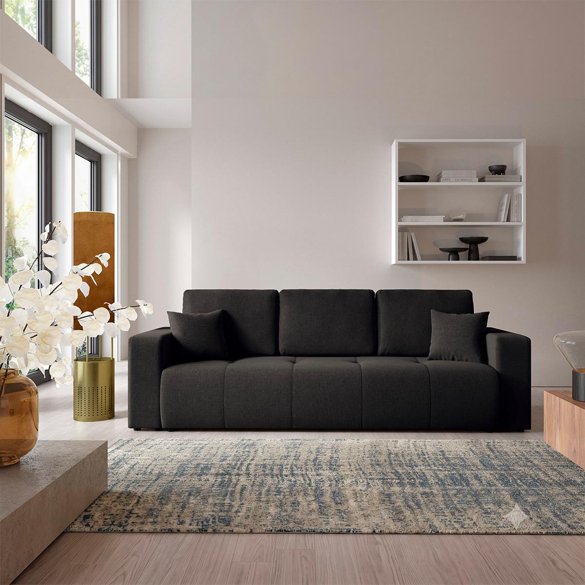 SOFA Giulia 3 Sitzplätze Schwarz - Schwarz, Holz (244/82/102cm) - Petits-meubles
