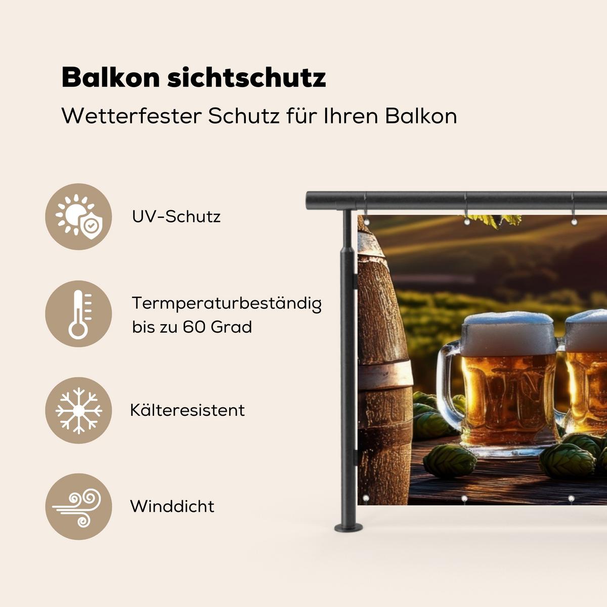 BALKON-SICHTSCHUTZ Bier - Hopfen - Landschaft Windschutz 300x90 cm - Grün, Kunststoff (300/90cm) - MuchoWow