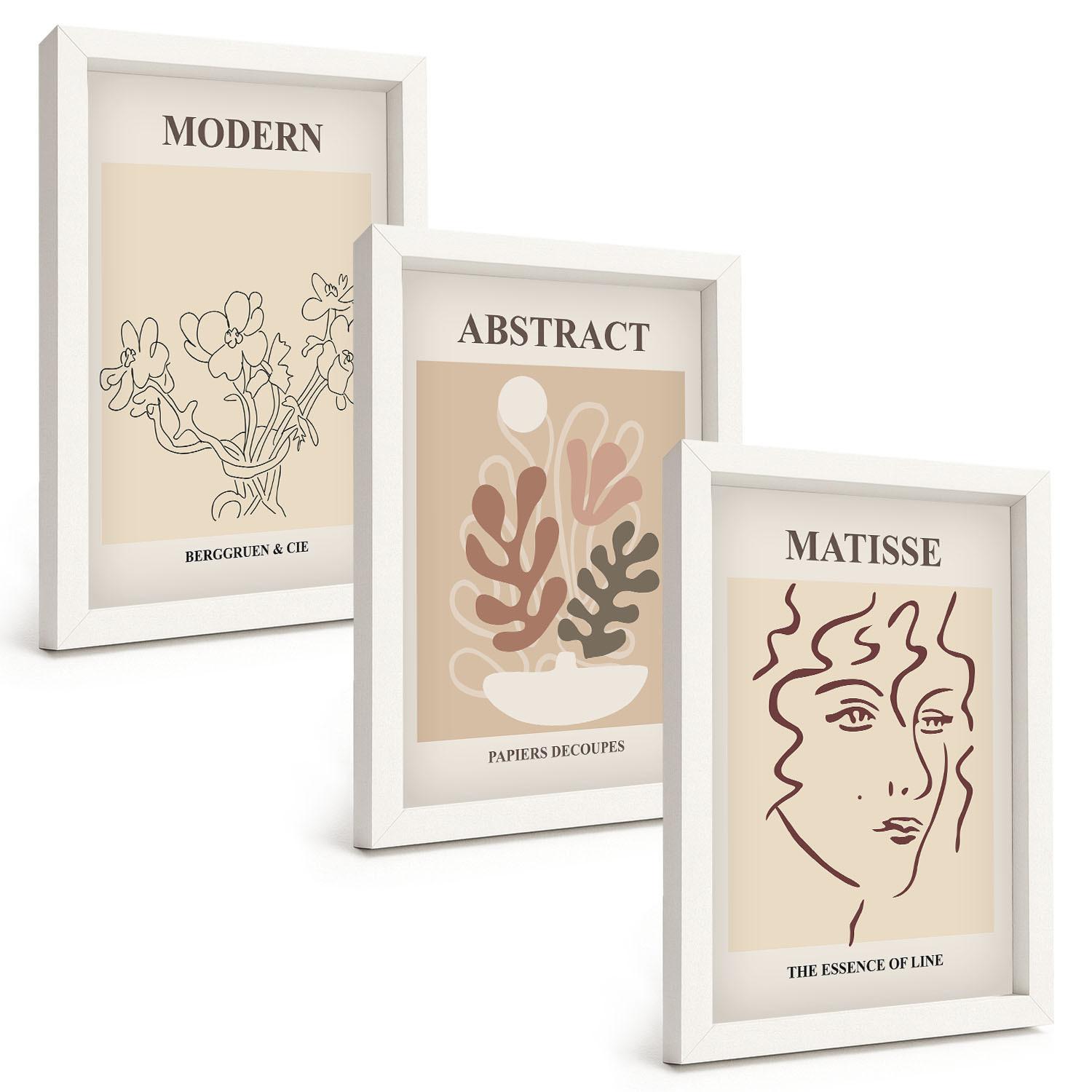 BILDER SET 3er Set - 20x30 cm Weißer Rahmen - Moderne Pflanzenlinien - Weiß, Kunststoff (20/30cm) - TULUP