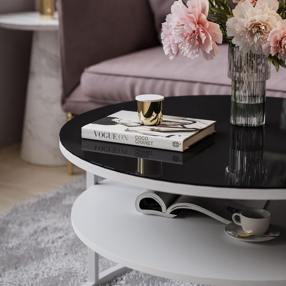 COUCHTISCH CIRI GLASS mit Regal - Schwarz/Weiß, Glas (70/70/47.4cm) - Lookway