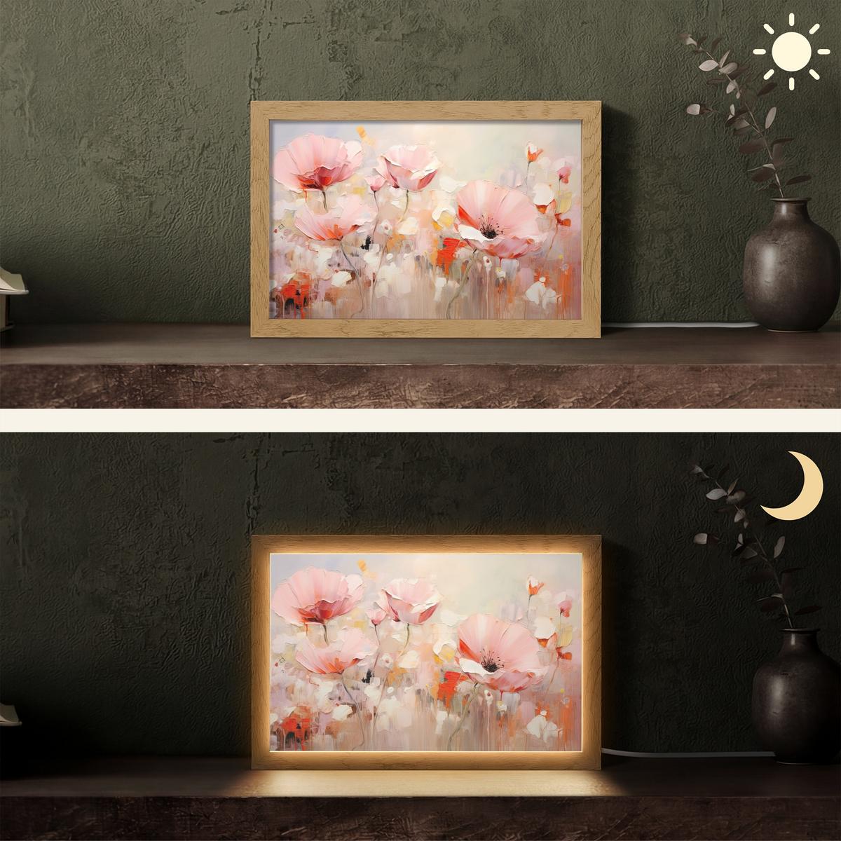 TISCHLEUCHTE Blumen - Aquarell - Rosa - Abstrakt - Kunst 30x20 cm - Anthrazit, Holzwerkstoff (8/30/20cm) - OnlyWow