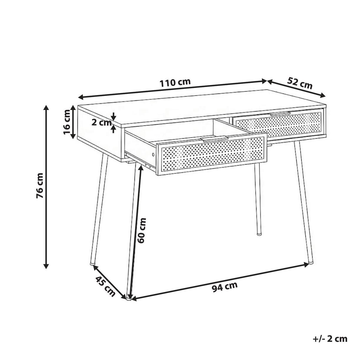 SCHREIBTISCH Hellbraun 110/ 52 cm Chula - Hellbraun, Holzwerkstoff (52/110/76cm) - Beliani