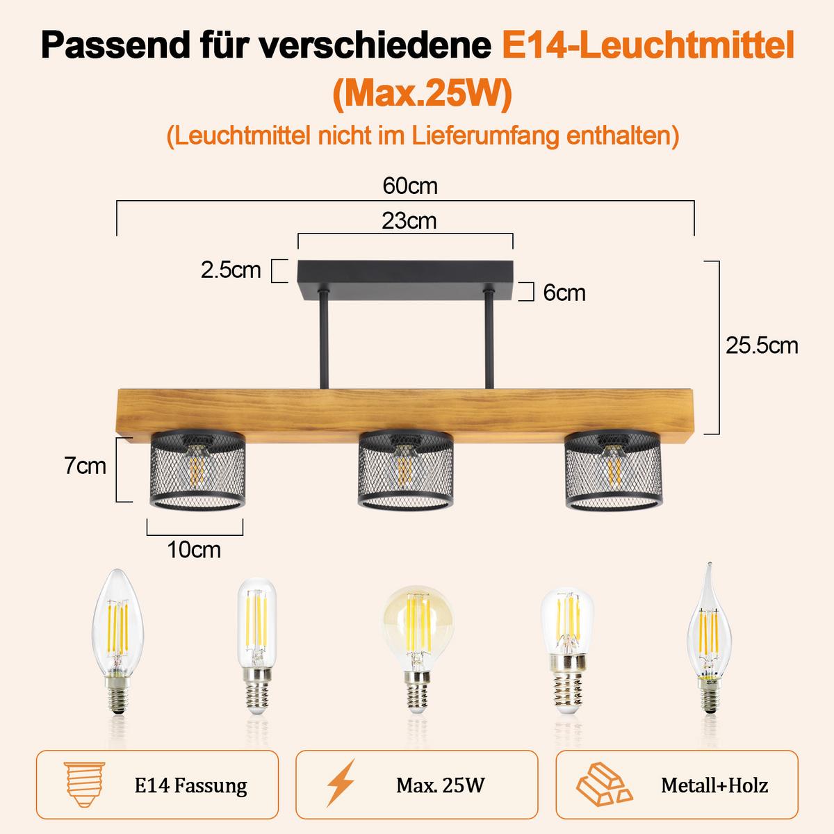 DECKENLEUCHTE Noxeth 60/10/25.5 cm - Schwarz/Braun, Holz/Metall (60/10/25.5cm) - ZMH