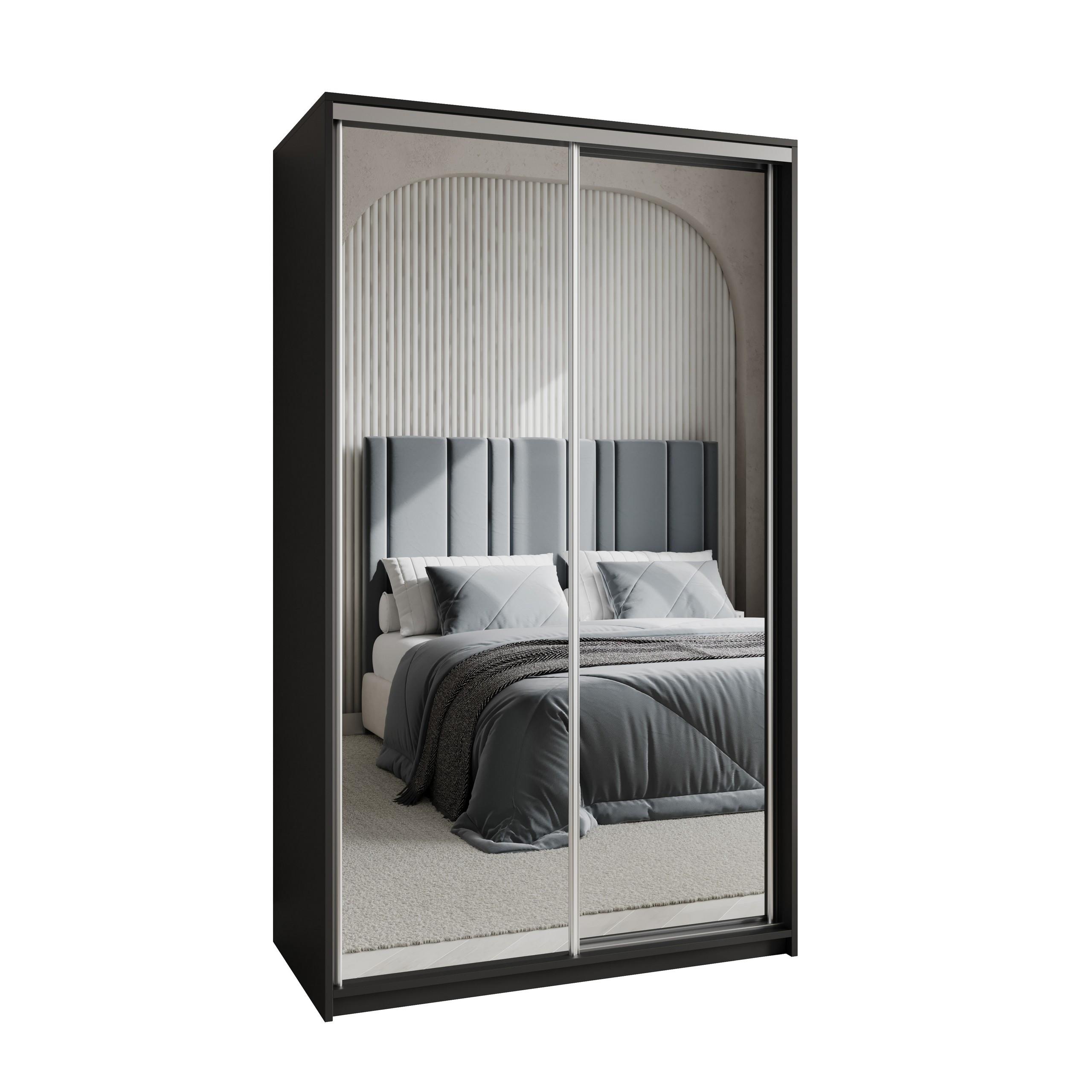 SCHWEBETÜRENSCHRANK RIEN 120/205/60 cm 2-türig mit Spiegel Schwarz - Schwarz, Holzwerkstoff (120/205/60cm) - MASSENO