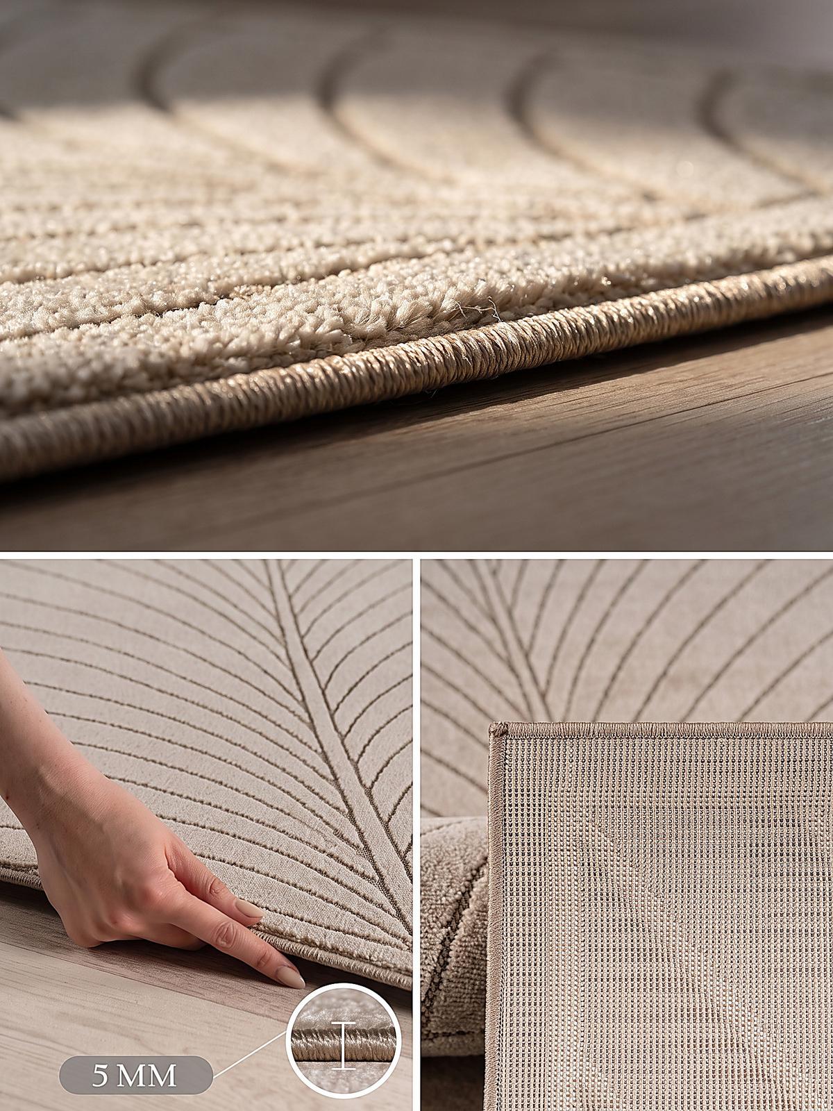 TEPPICH Outdoor, Fußbodenheizung-geeignet, mit Blattmotiv, aus Polypropylen, ENGADIN in Beige, 160 x 230 cm - Beige, Textil (160/230cm) - KADIMA DESIGN