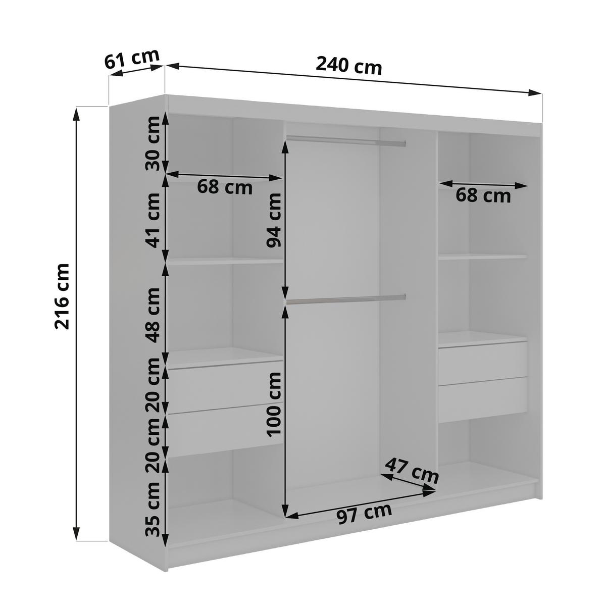 SCHWEBETÜRENSCHRANK mit Schubladen 240 - DUBROWNIK - Kaschmir mit Spiegel - Kaschmir/Alufarben, Holzwerkstoff/Metall (240/216/61cm) - MKS