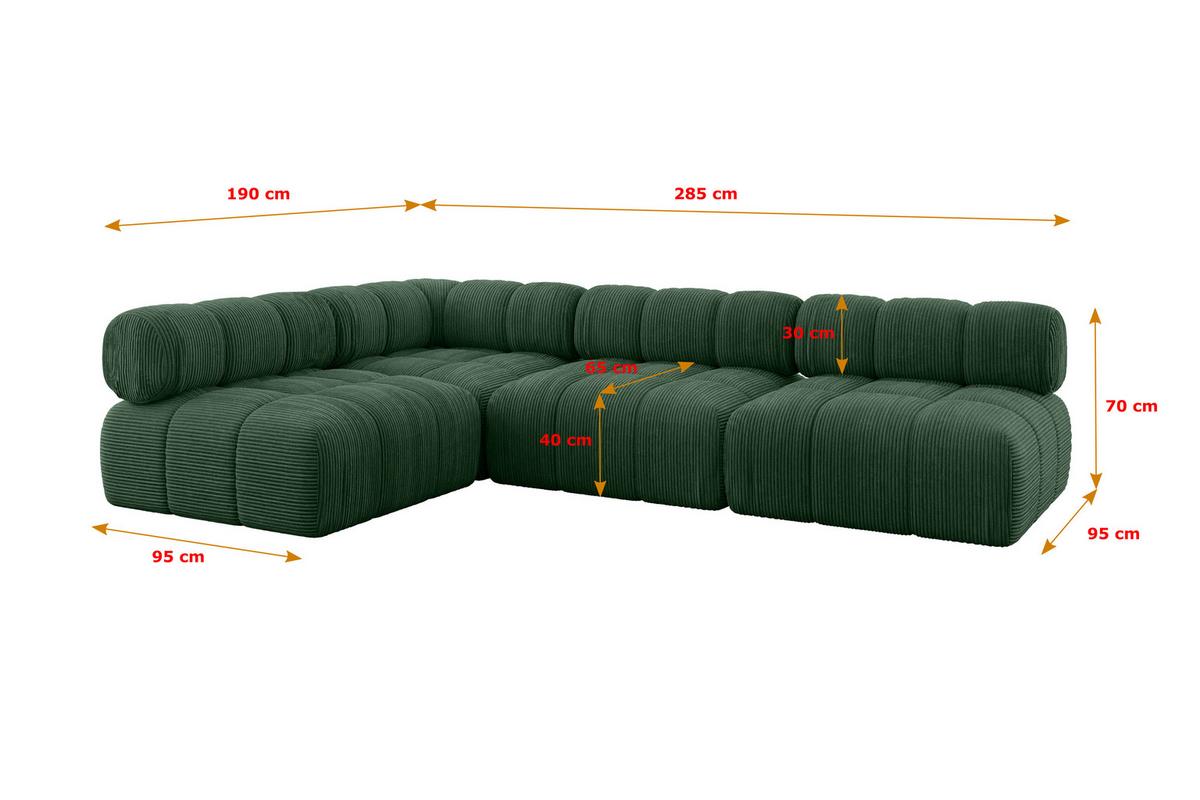 ECKSOFA modulares Sofa Samaro-L2 - 285x190x70 cm Grün Cord - Grün, Holzwerkstoff/Textil (285/190cm) - ALTDECOR