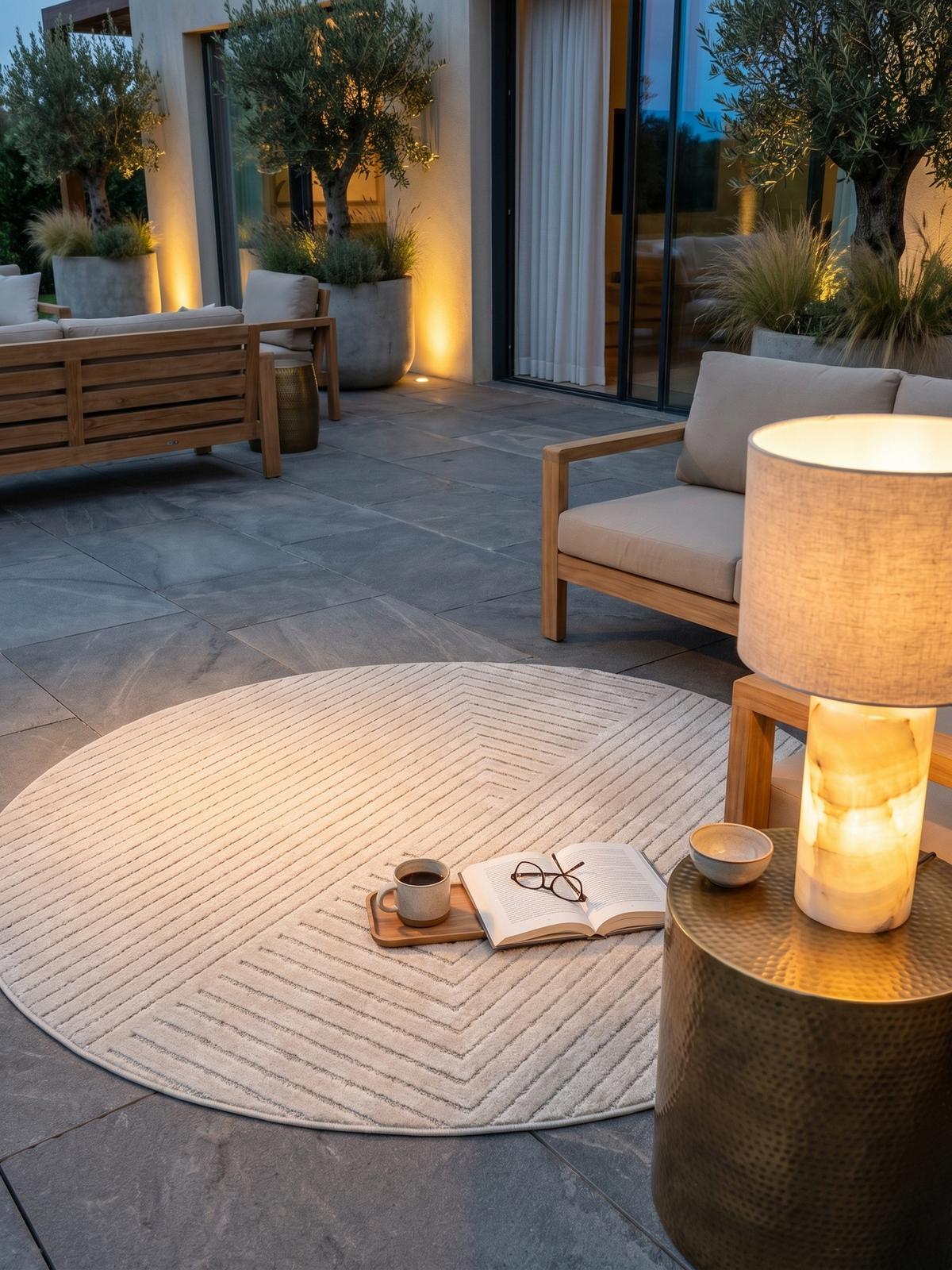 TEPPICH Outdoor ENGADIN in Creme, im Skandi-Stil mit 3D-Design, aus Polypropylen, Ø 200 cm - Beige, Textil (200/200cm) - KADIMA DESIGN