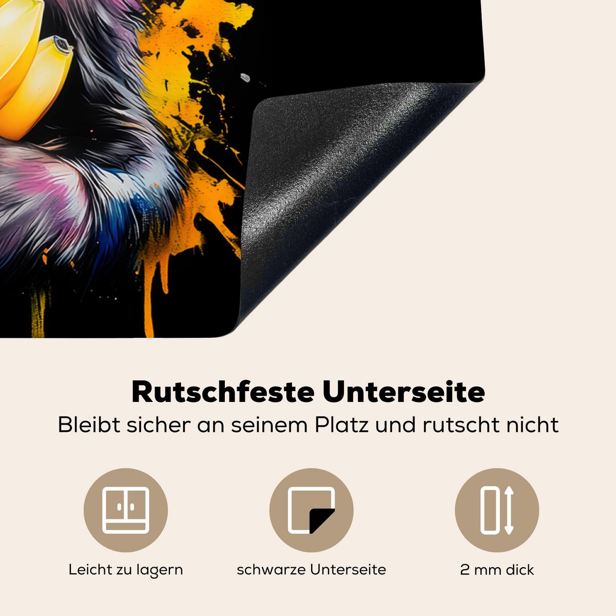 HERDABDECKPLATTE Affe - Graffiti - Farbenfroh - Bananen - Modern Induktionsschutz 80x52.2 cm - Gelb, Kunststoff (80.2/52.2/0.2cm) - MuchoWow
