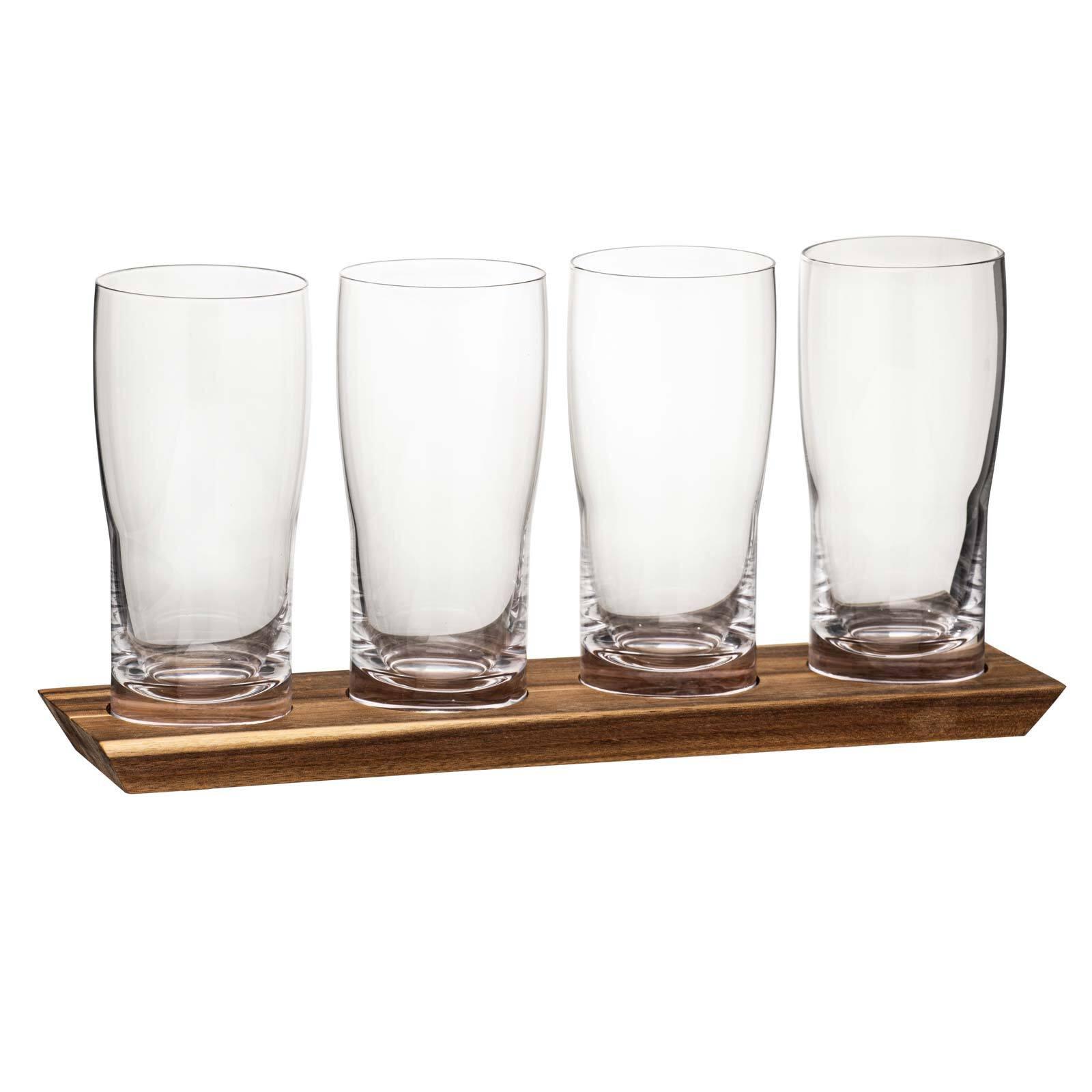 BIER TASTING-SET Tempa Harvey transparent 430 ml 4-tlg. - Transparent, Glas/Holz (0.43L) - Ladelle