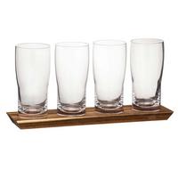 BIER TASTING-SET Tempa Harvey transparent 430 ml 4-tlg. - Transparent, Glas/Holz (0.43L) - Ladelle