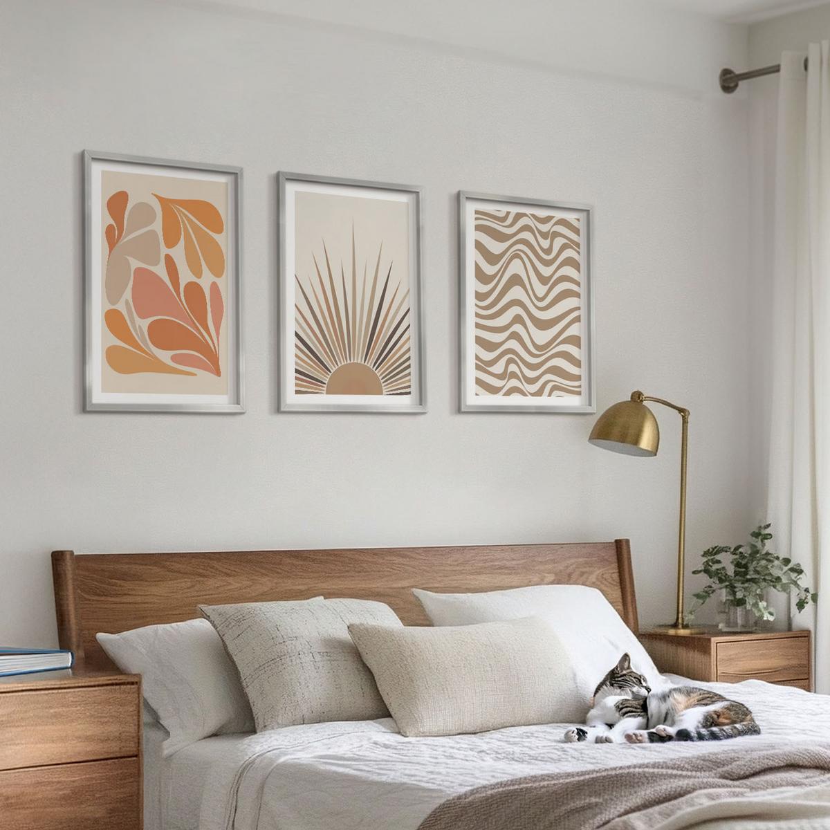 BILDER SET 3er Set - 40x60 cm Silberner Rahmen - Sonnen-Boho-Pastelltönen - Silberfarben, Kunststoff (40/60cm) - TULUP