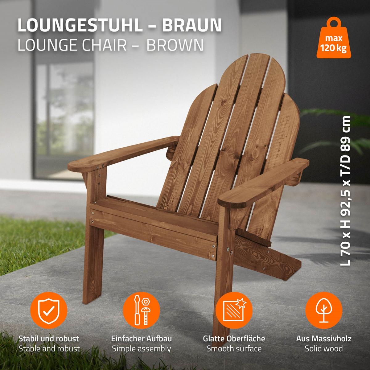 ADIRONDACK-GARTENSTUHL 2er Set aus Tannenholz Braun - Braun, Holz (89/92.5/70cm) - ML-DESIGN