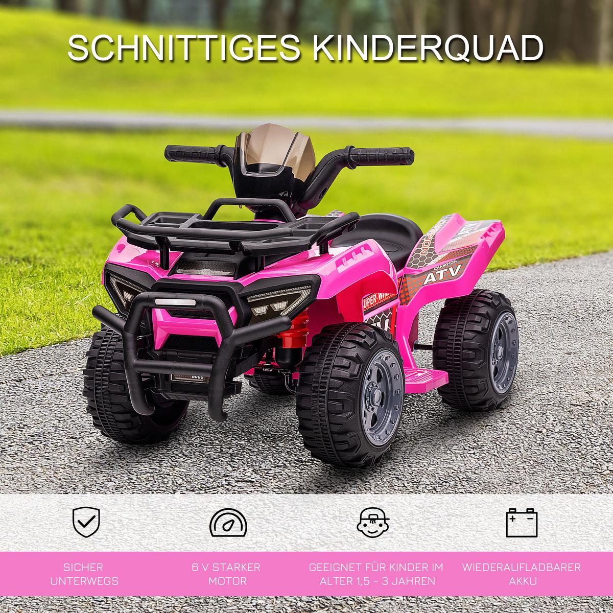 MINI Elektro-Quad Kinder Elektro ATV Kinderwagen Kinderauto Rosa - Rosa, Metall (70/42/45cm) - HOMCOM