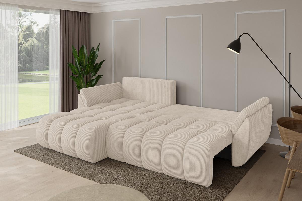 ECKSOFA mit Schlaffunktion Ottomane Links TOKO-L-v1 277x194x86 Beige Cord - Beige/Schwarz, Holzwerkstoff/Kunststoff (277/194cm) - ALTDECOR