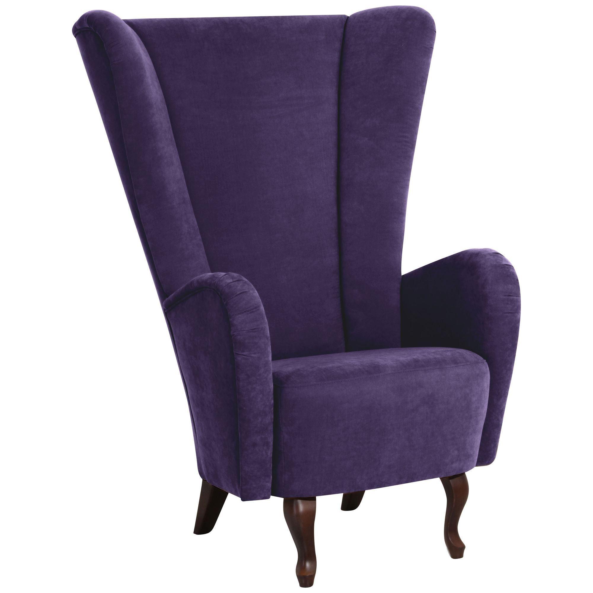 HOCHLEHNSESSEL Kailey Bezug Velourstoff Buche nussbaum dunkel / violett - Lila, Kunststoff (96/122/89cm) - 58aufmkessel