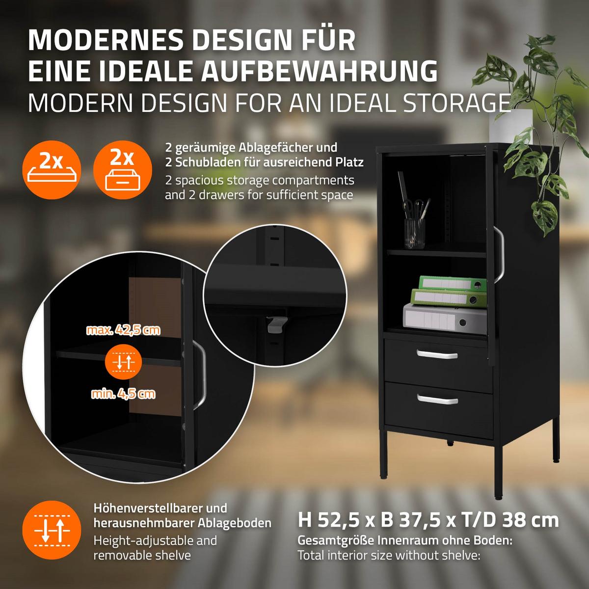 VITRINENSCHRANK 42 x 102 x 40 cm Schwarz aus Stahl - Schwarz, Metall (40/102/42cm) - ML-DESIGN