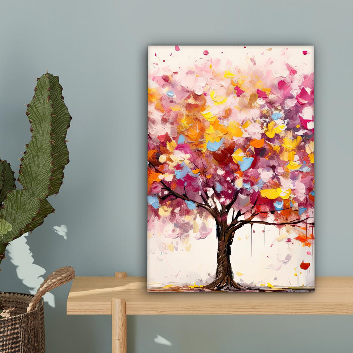 LEINWANDBILD Aquarell - Baum - Kunst - Abstrakt Deko Wohnzimmer 20x30 cm - Rosa, Textil (20/30cm) - MuchoWow