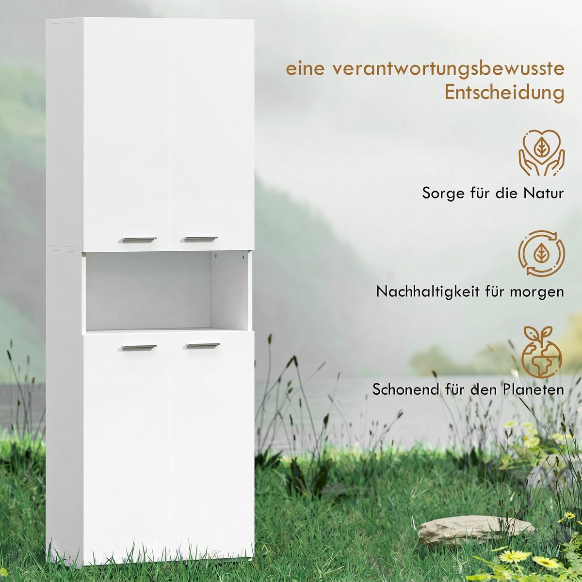 BADEZIMMERSCHRANK aus MDF 60/30/174 cm Weiß - Weiß, Holzwerkstoff/Metall (30/174/60cm) - HOMCOM