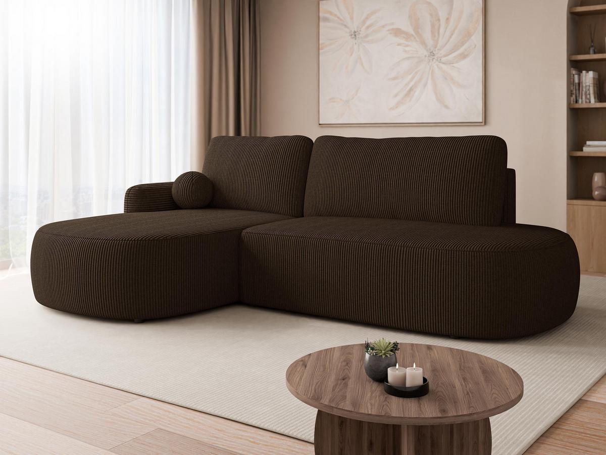 ECKSOFA Loridu O Cord, Seite: Links - Schwarz/Braun, Holz/Kunststoff (274/174cm) - MIRJAN24