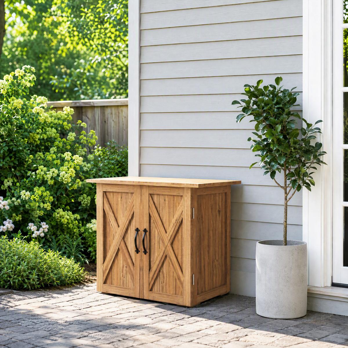 GARTENSCHUPPEN, Holz-Geräteschrank, Wetterfest, Doppeltür, für Garten, Balkon, Braun - Braun, Holz (55/72/77cm) - Outsunny