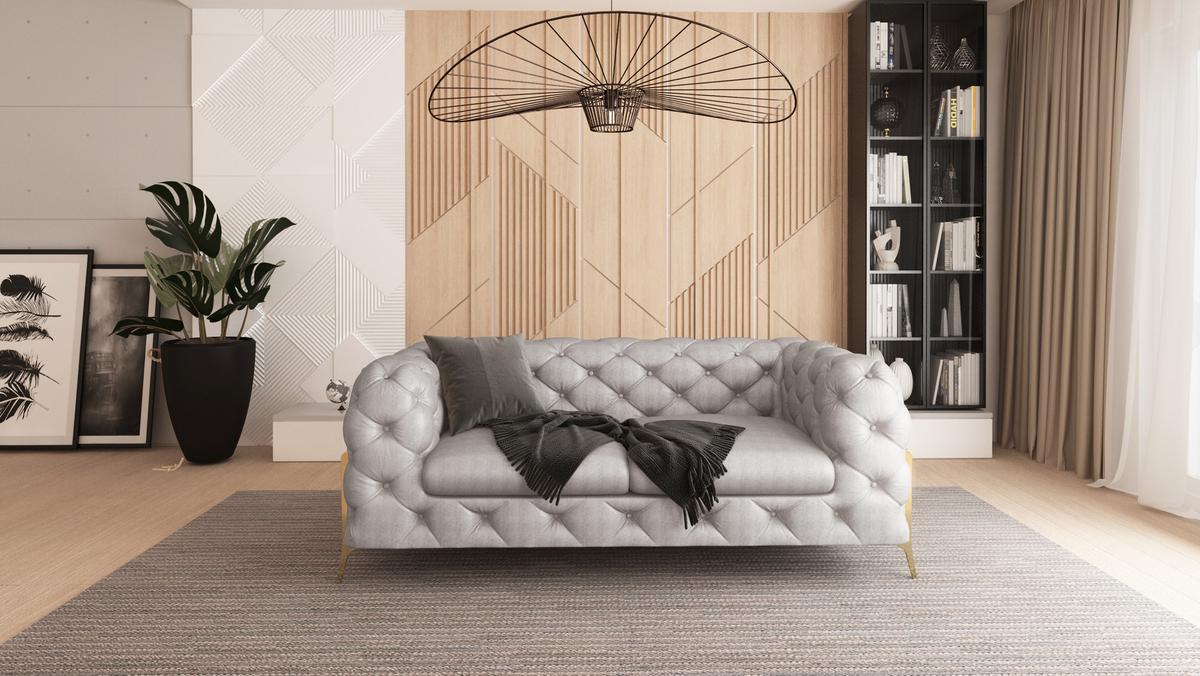 CHESTERFIELD-SOFA 2-Sitzer Vertex Grau Samt - Goldfarben/Grau, Holz/Textil (185/75/100cm) - S-Style Möbel