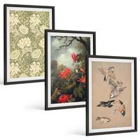 BILDER SET 3er Set - 40x60 cm Schwarzer Rahmen - Blumen, Vögel, Natur - Schwarz, Kunststoff (40/60cm) - TULUP