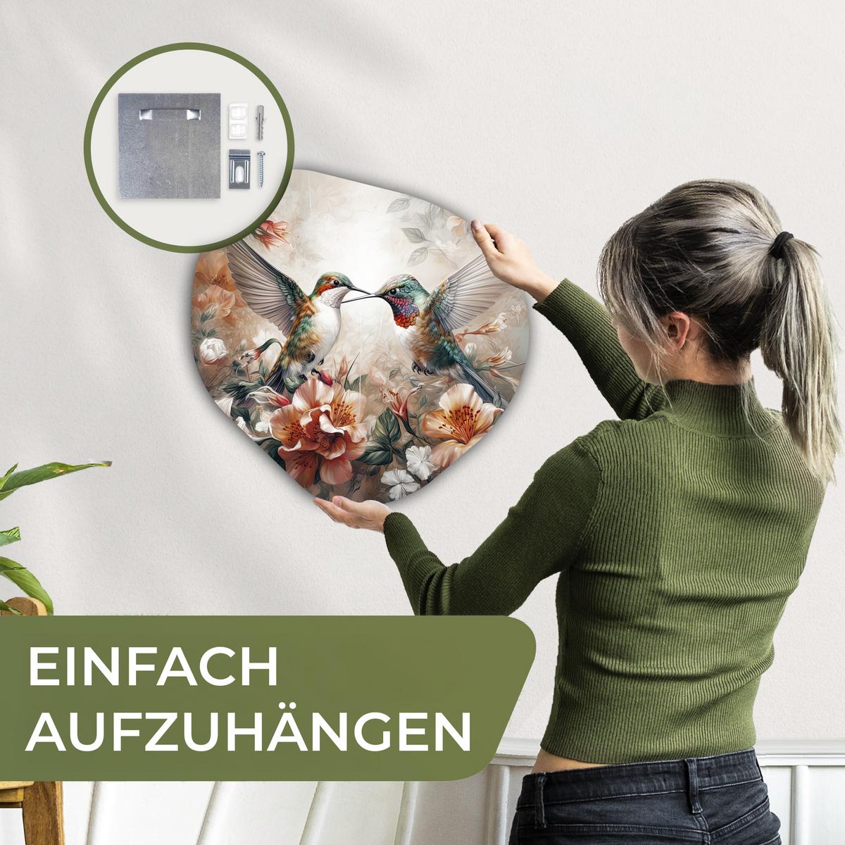 WANDBILD Kolibri - Vögel - Blumen - Natur Wanddeko 40x40 cm - Altrosa, Kunststoff (40/40cm) - MuchoWow