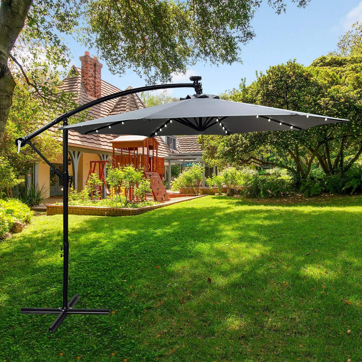 GARTENSCHIRM mit LED, Solar Grau 300/245/300 - Grau, Textil/Metall (300/300cm) - RAUMHIRSCH FURNITURE