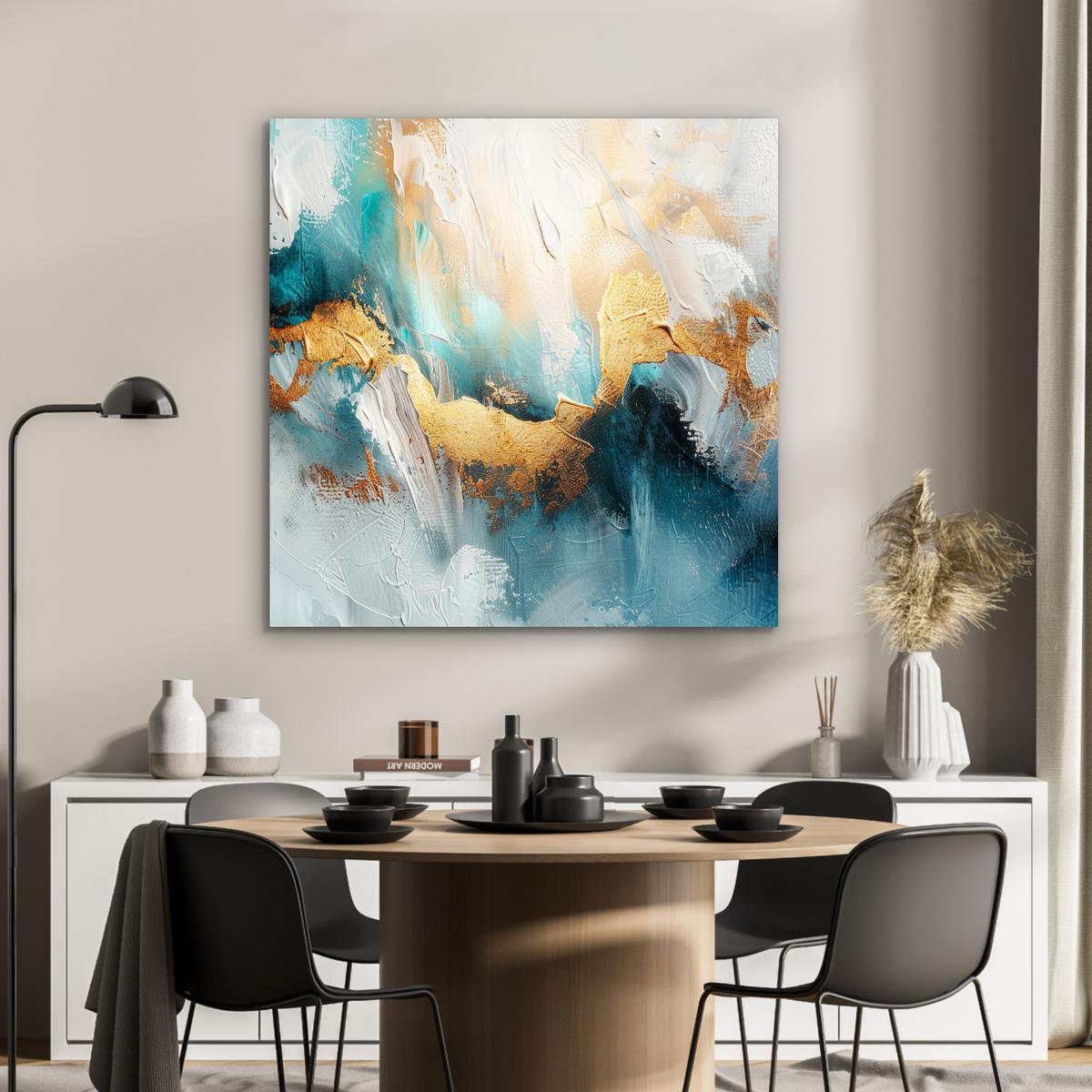 METALLBILD Abstrakt - Kunst - Gold - Blau 90x90 cm - Petrol, Metall (90/90cm) - MuchoWow