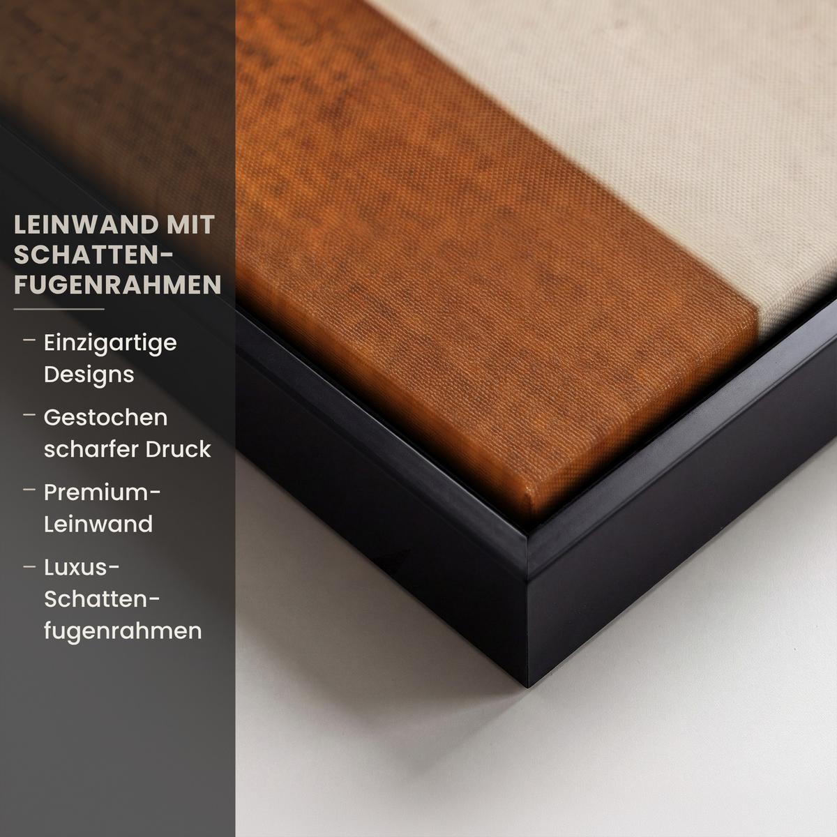 LEINWAND Bilder mit Rahmen - Abstrakt - Formen - Dunkelblau - 150x100 - Cognac, Textil (150/100cm) - MuchoWow