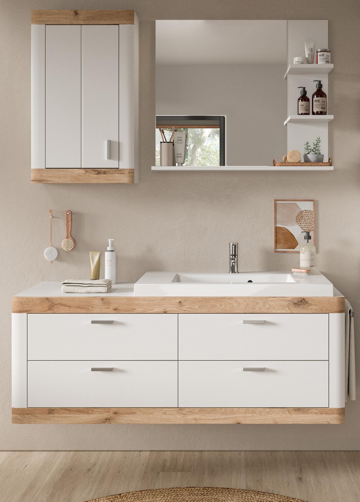 SPIEGEL Badezimmer weiß 80 cm, Wandspiegel mit Regal - Weiß, Holzwerkstoff/Metall (82/56/34cm) - Inn.Furn