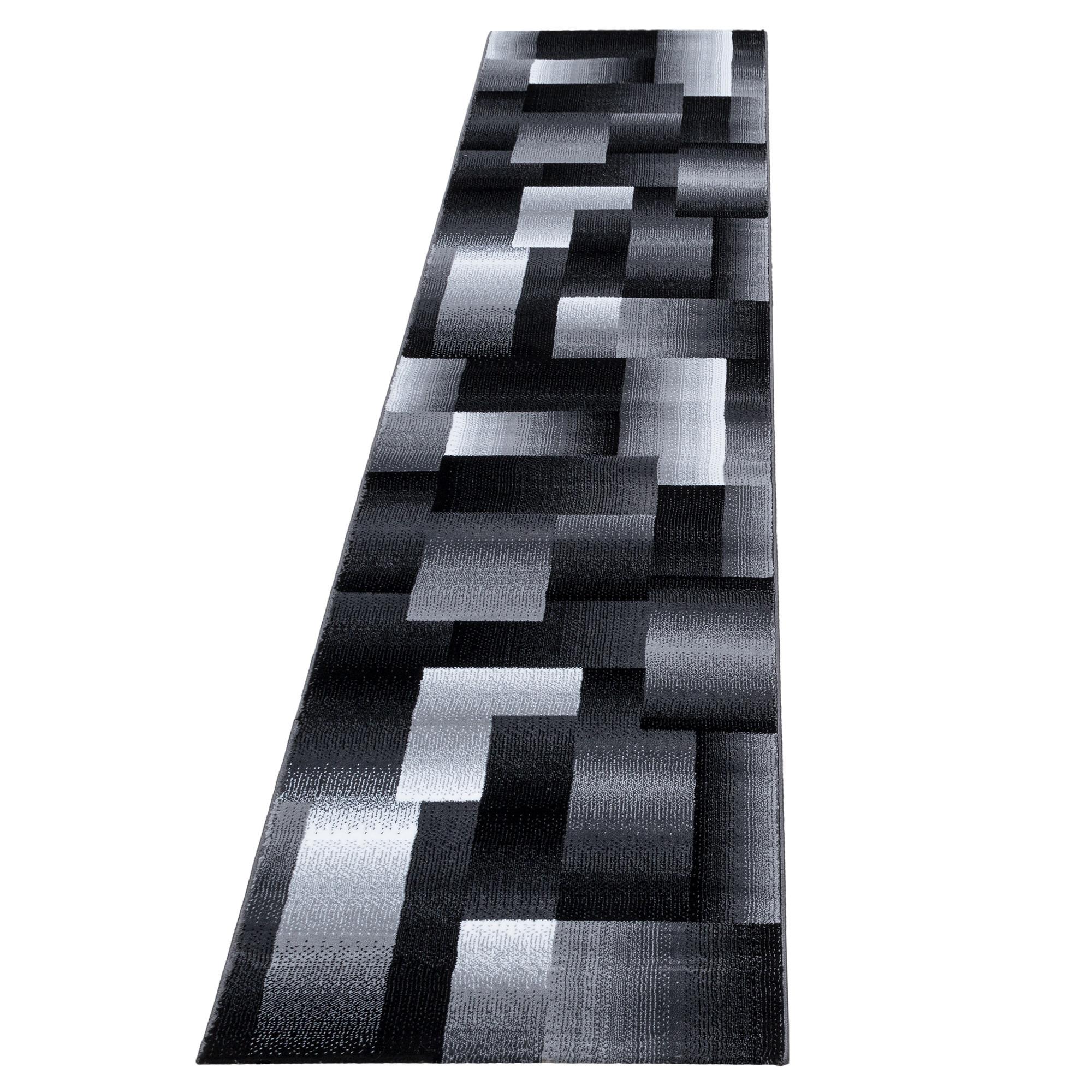 TEPPICH Kurzflor ASPEN in Schwarz, abstrakt kariert, 80 x 300 cm - Schwarz, Textil (300/80cm) - KADIMA DESIGN