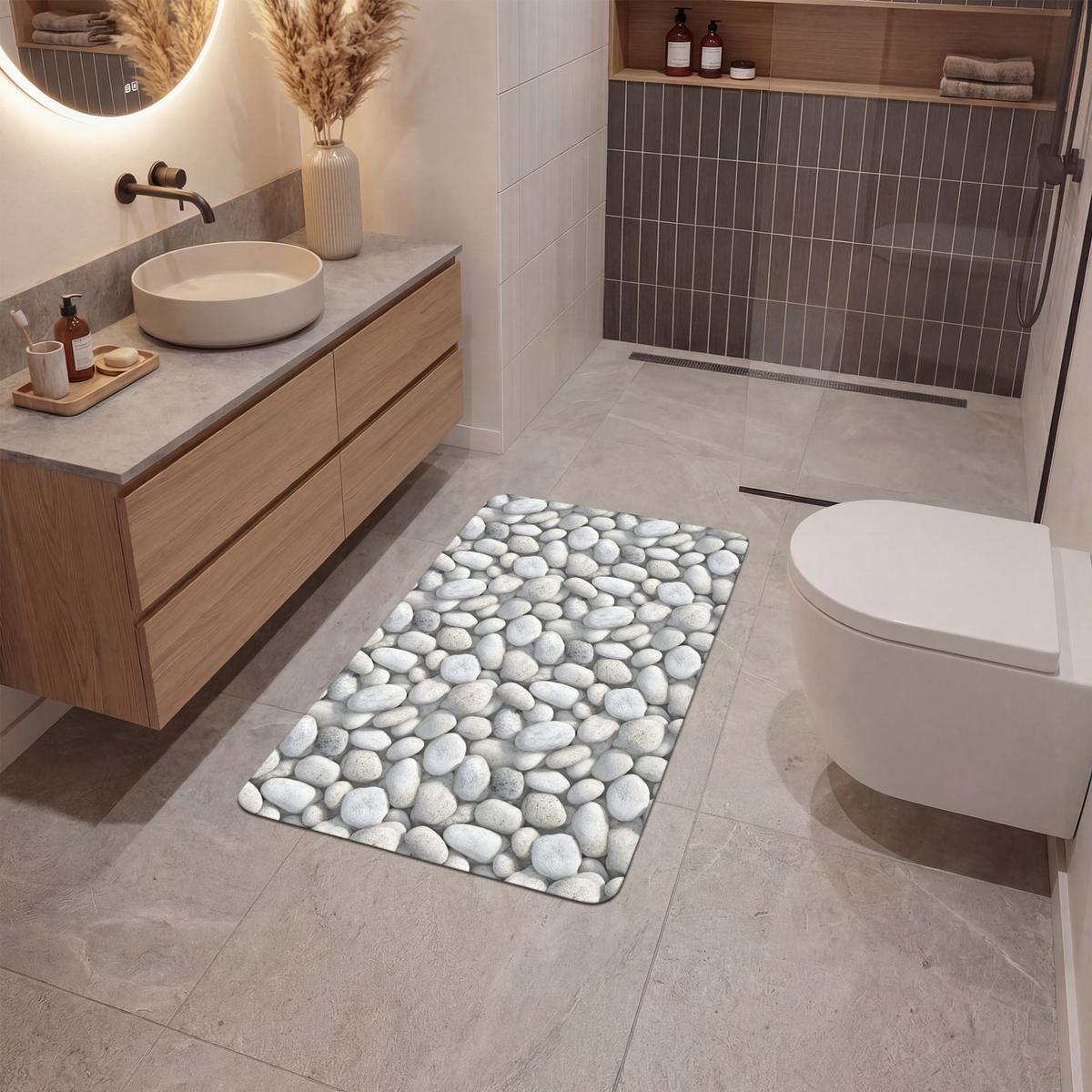 BADEMATTE Steine - Grau - Oval 60x90 cm - Hellgrau, Textil (60/90cm) - OnlyWow