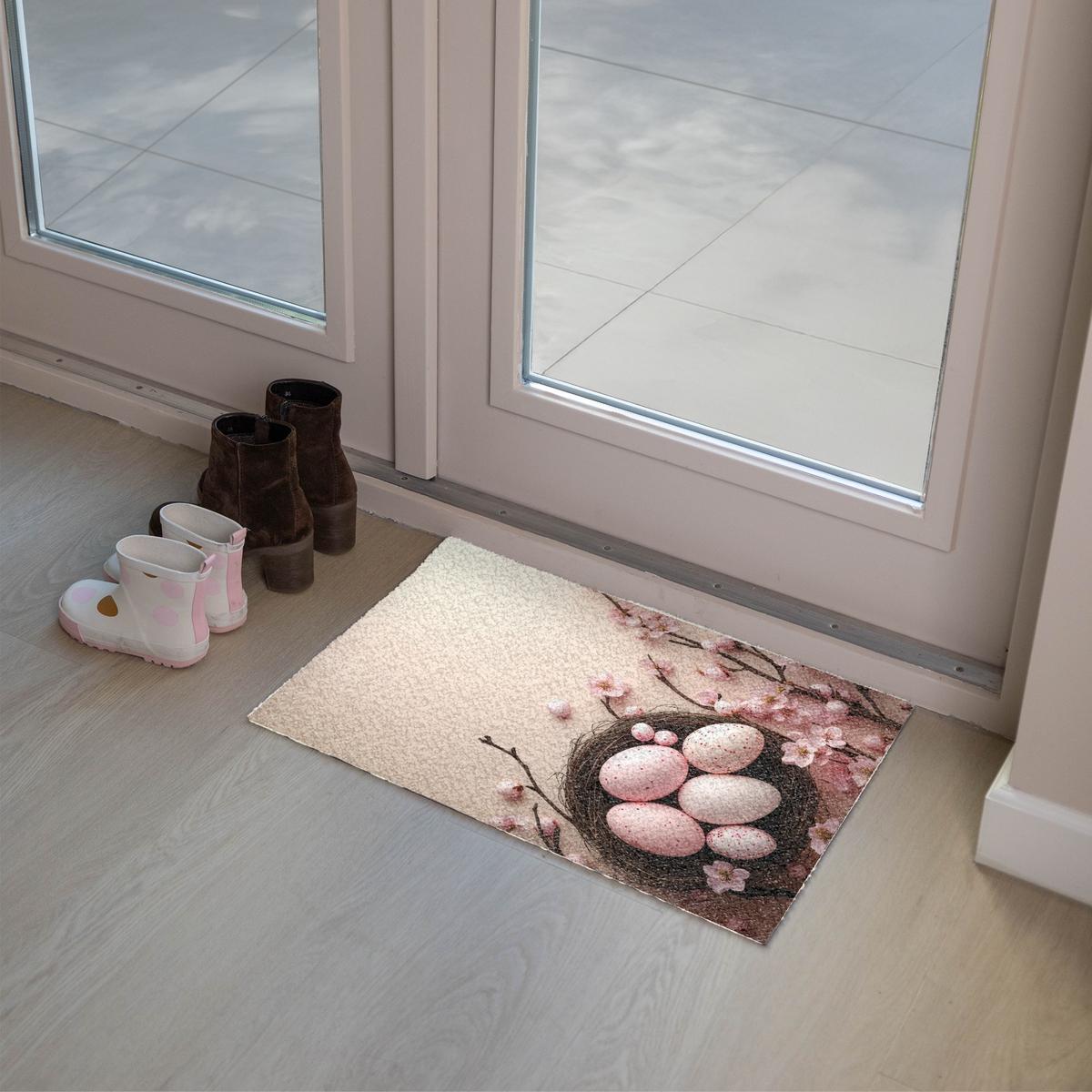 FUSSMATTE Rosa - Blüten - Eier Teppichmatte 60x40 cm - Hellrosa, Kunststoff (40/60cm) - MuchoWow