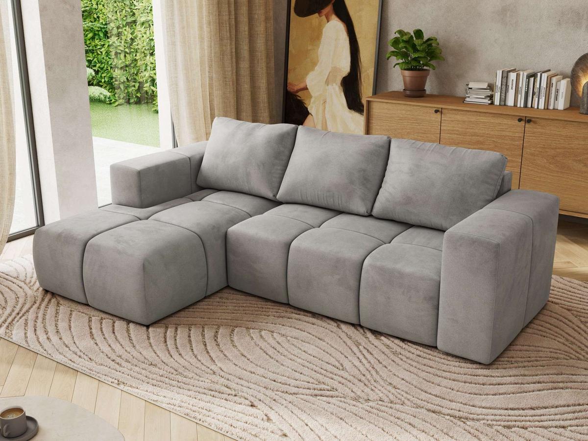 ECKSOFA MONIVA Hellgrau Velvet - Links - Hellgrau/Schwarz, Kunststoff/Textil (164/266cm) - MKS