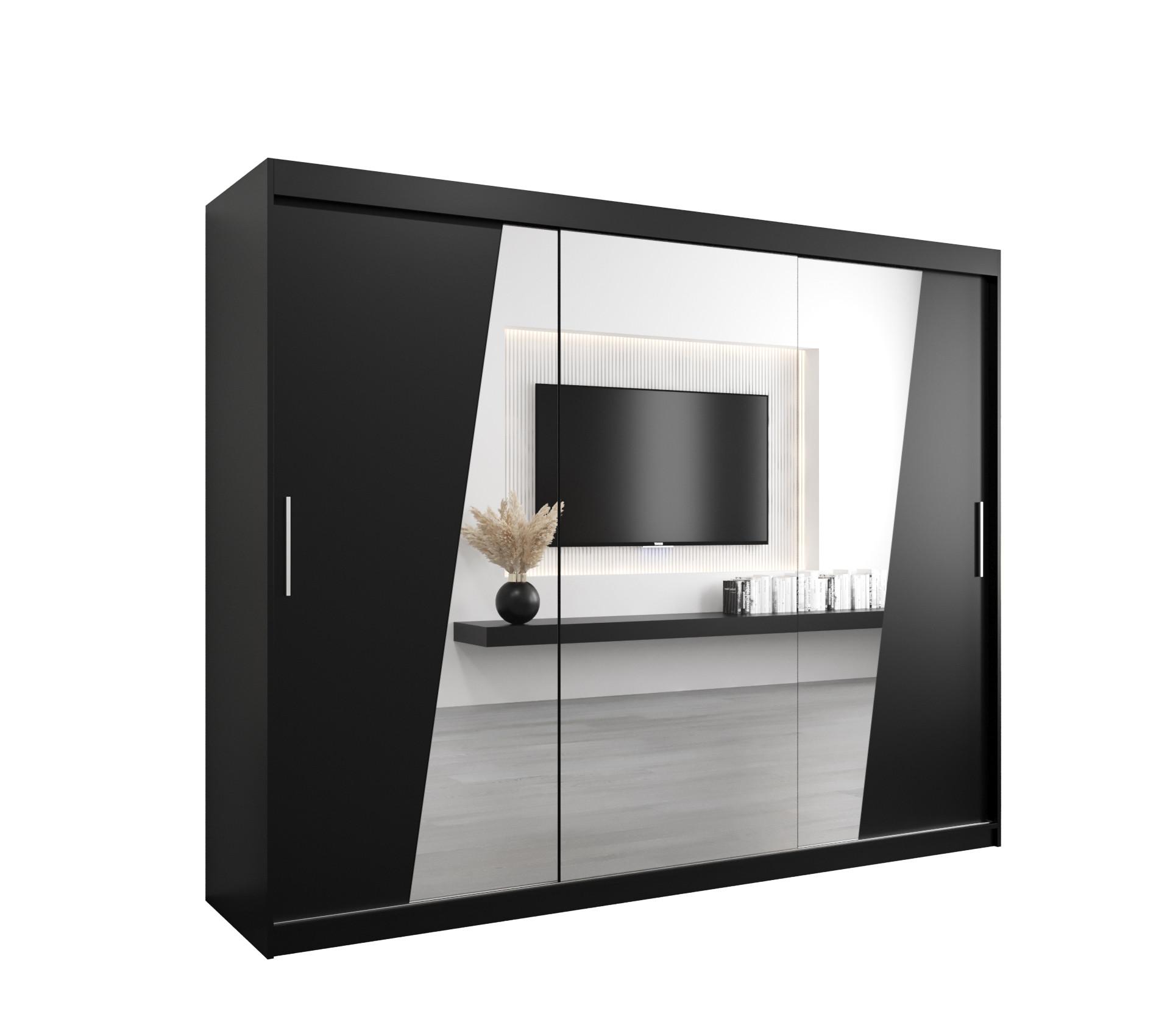 SCHWEBETÜRENSCHRANK 200/250/62 3-türig - Silberfarben/Schwarz, Holz/Kunststoff (250/200/62cm) - MÖBEL KRYSPOL