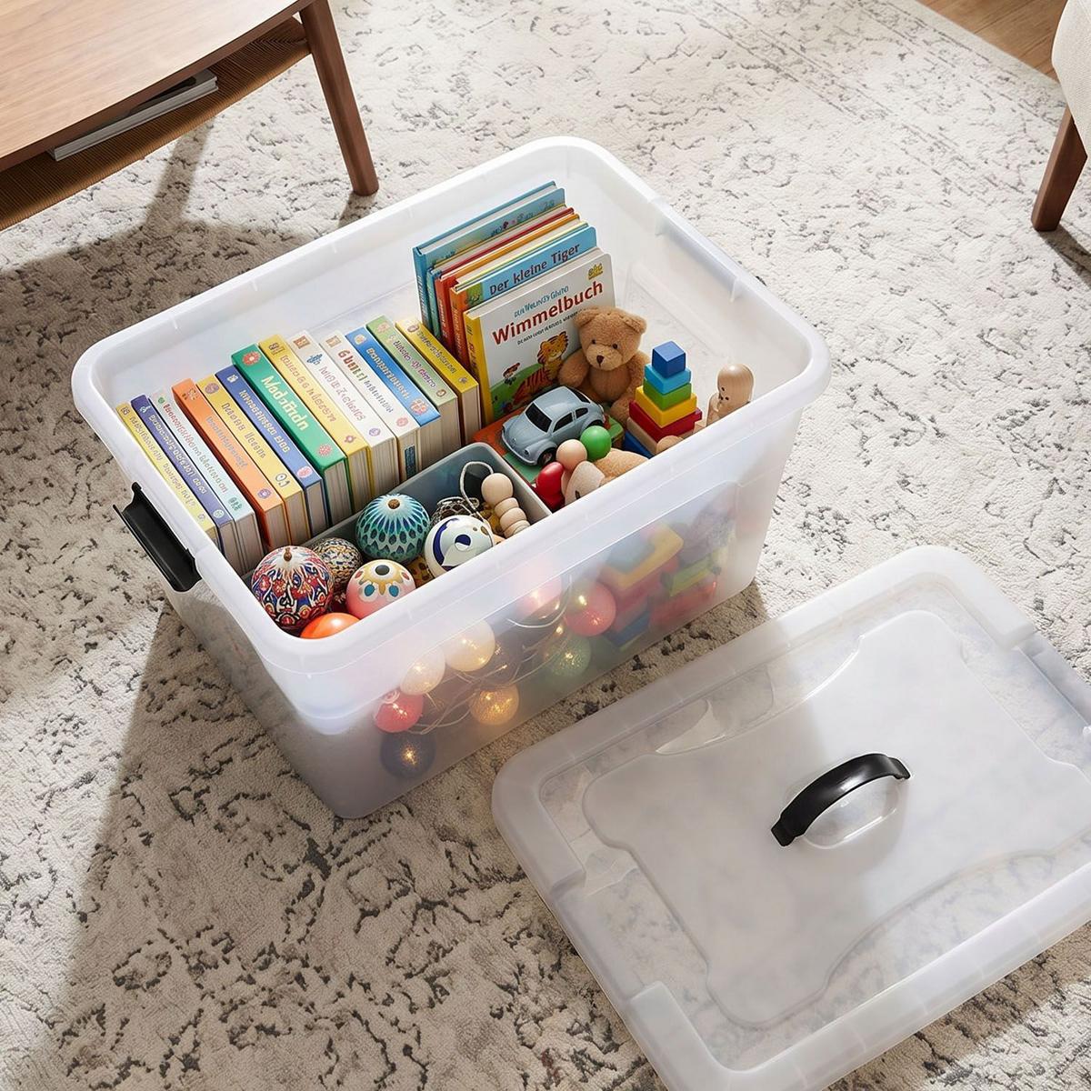AUFBEWAHRUNGSBOX mit Deckel 30L semitransparent (6er-Set) - Weiß, Kunststoff (33/26/45cm) - Juskys