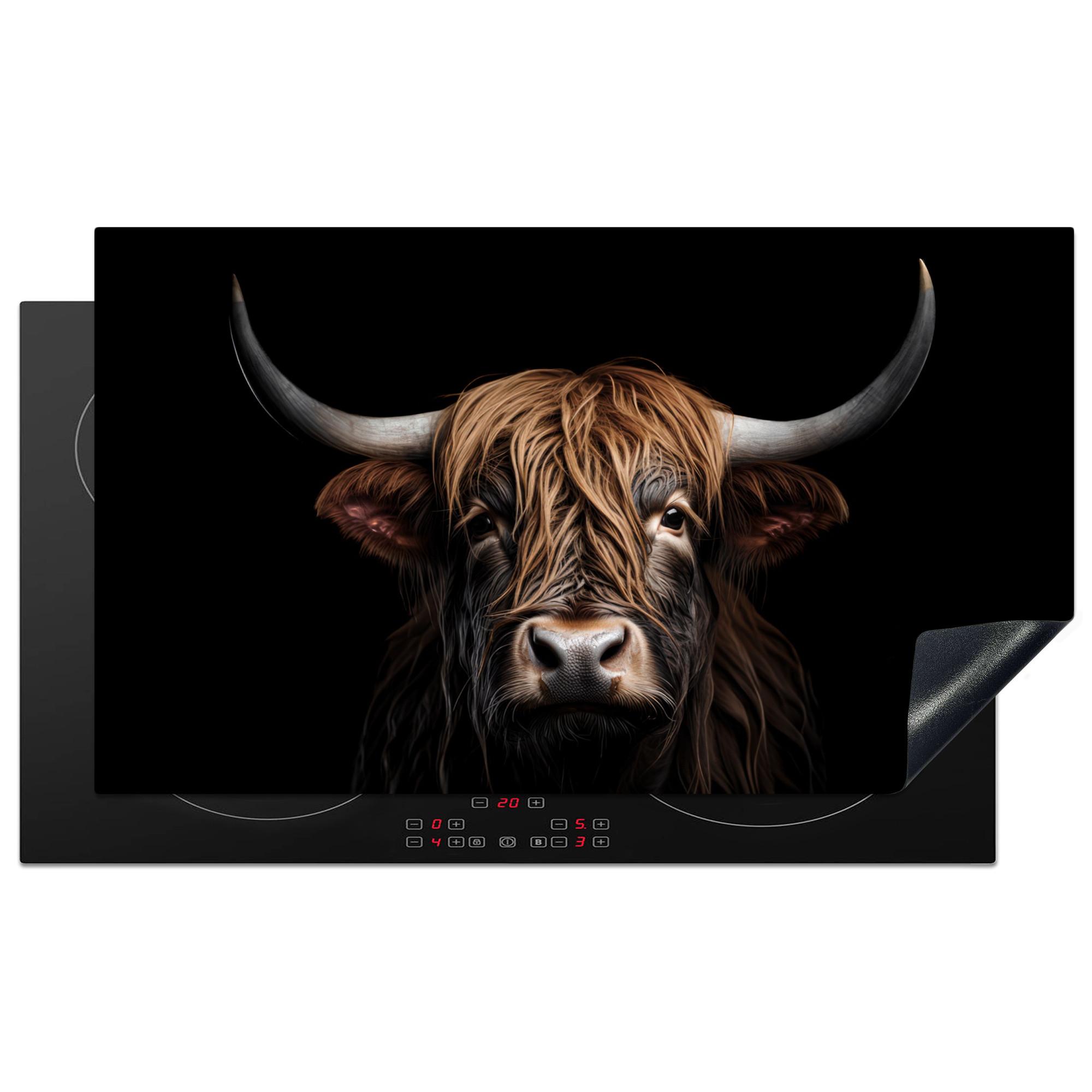 HERDABDECKPLATTE Schottischer Highlander - Porträt - Schwarz - Tier Induktionsschutz 89.6x51.6 cm - Braun, Kunststoff (89.6/51.6/0.2cm) - MuchoWow