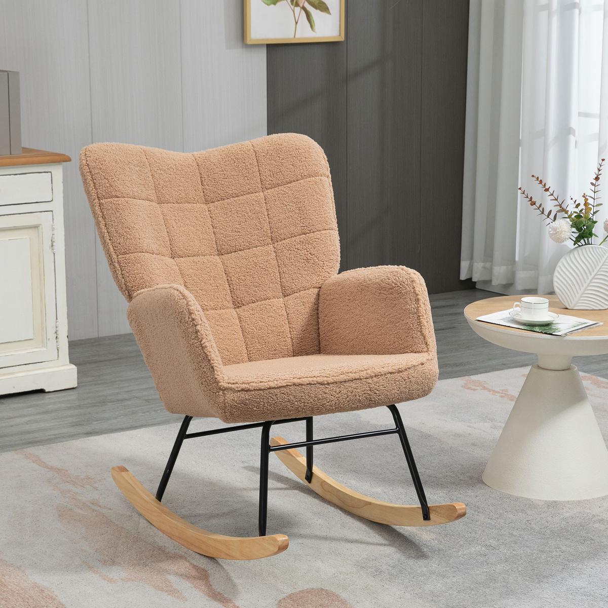 SCHAUKELSTUHL Sessel Relaxsessel bis 120 kg, Polyester, Braun 98x71x101cm - Braun/Naturfarben, Buchenholz/Textil (98/101/71cm) - HOMCOM