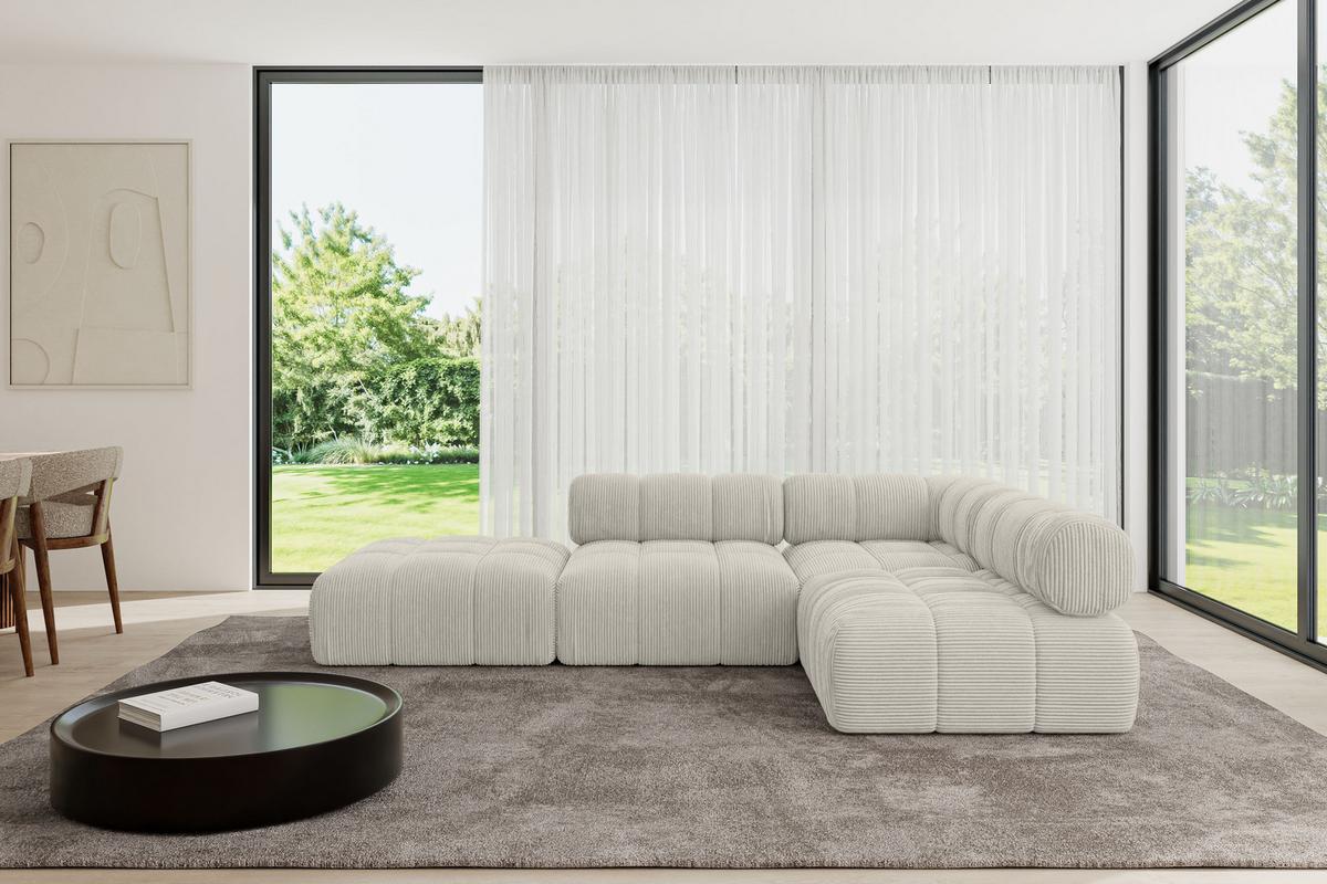 ECKSOFA modulares Sofa Favio-L1 - 285x190x70 cm Creme Cord - Hellgrau/Creme, Holzwerkstoff/Textil (285/190cm) - ALTDECOR